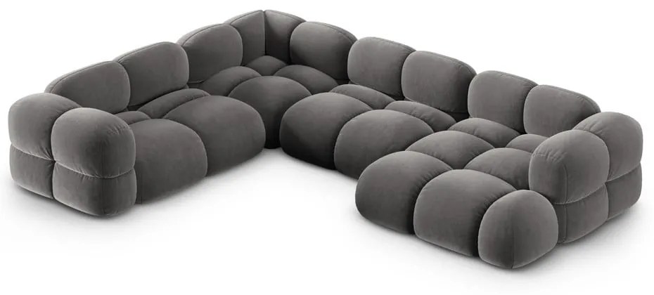 Sivá zamatová rohová pohovka (ľavý roh/do tvaru "U") Loretto – Cosmopolitan Design