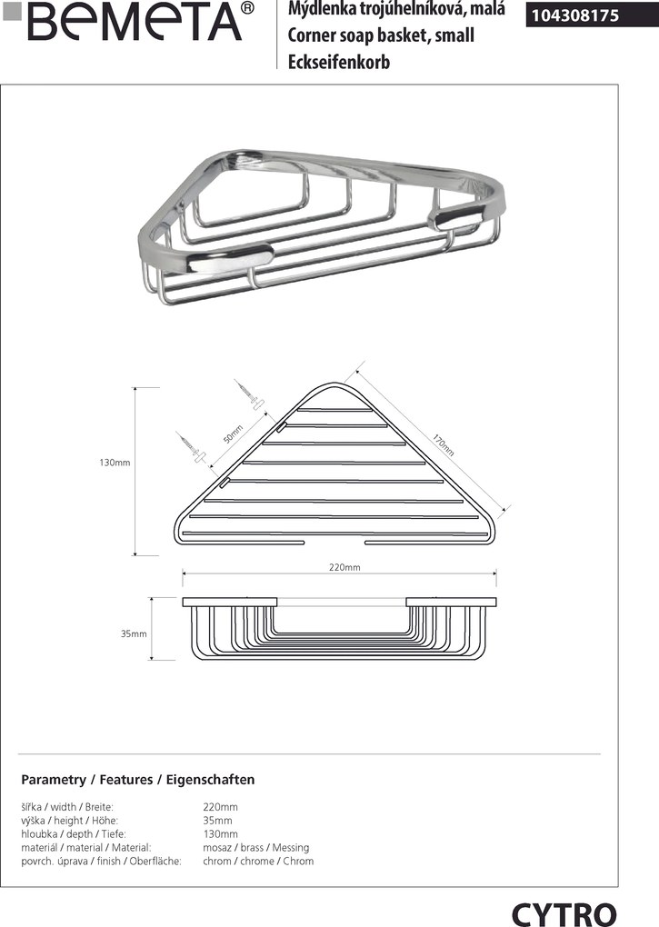 Bemeta Design CYTRO: Polička, do sprchy, rohová - 104308175