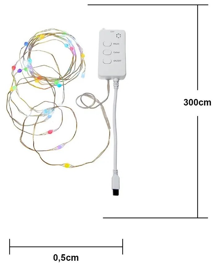 Svetelná reťaz počet žiaroviek 30 ks na USB dĺžka 300 cm Smart Strip – Star Trading
