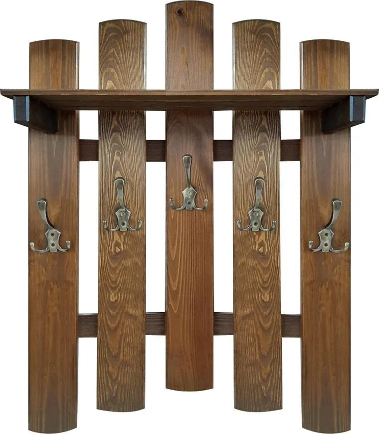 Vešiak s policou 5 kovové rúčky hnedá