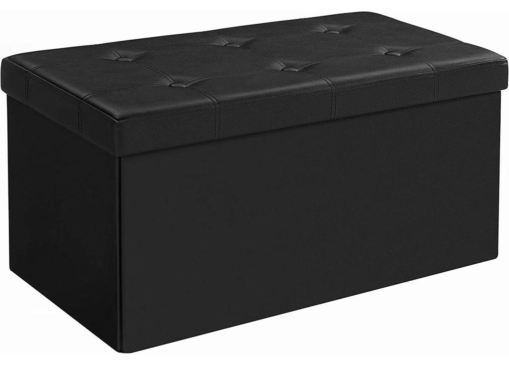 SONGMICS Skladacia taburetka, 2-miestna, nosnosť do 300 kg, syntetická koža, 76x38x38 cm, čierna