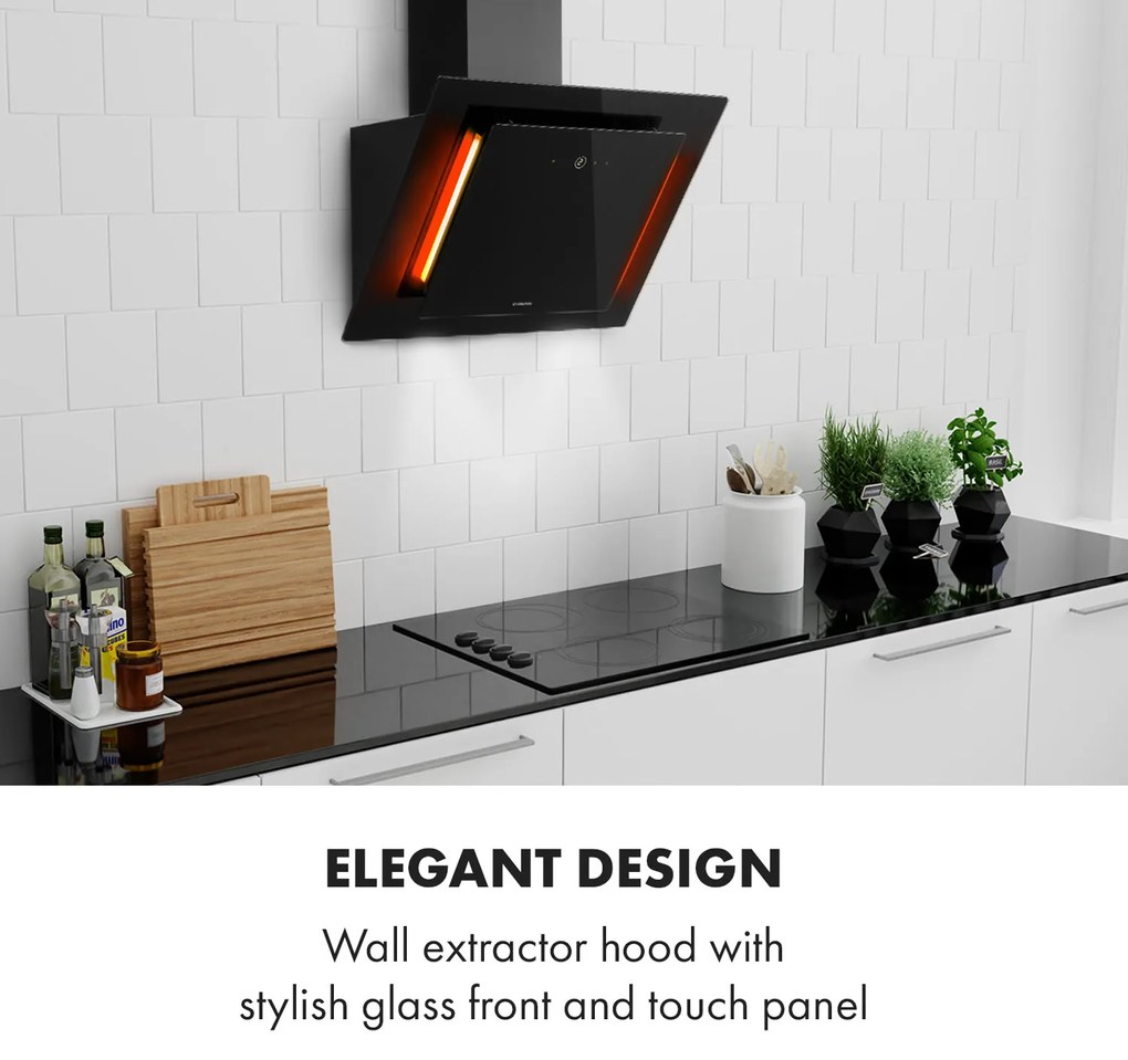 Klarstein Eleonora 60, digestor, 60 cm, nastenný, 426 m³/h, dotykový panel, LED, A++, čierny