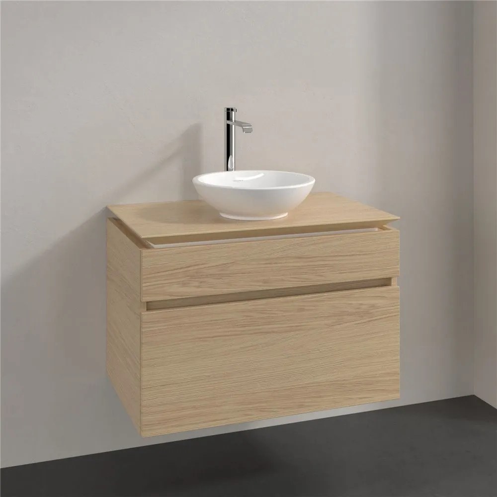 VILLEROY &amp; BOCH Legato závesná skrinka pod umývadlo na dosku (umývadlo v strede), 2 zásuvky, 800 x 500 x 550 mm, Nordic Oak, B57000VJ