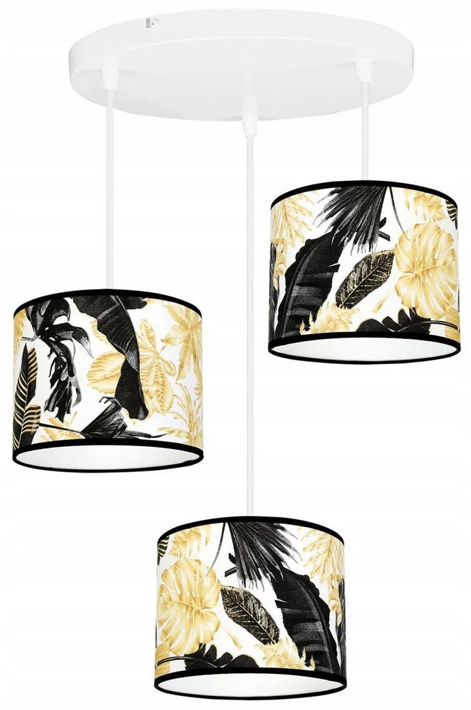 Závesné svietidlo Gold Flowers, 3x biele textilné tienidlo s kvetinovým vzorom, (výber z 2 farieb konštrukcie), o
