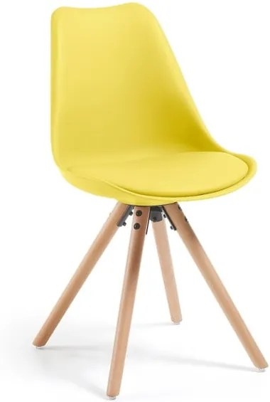 Žltá jedálenská stolička s drevenou podnožou La Forma Lars