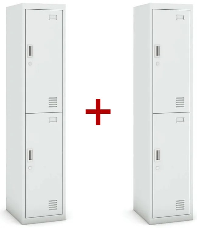 Šatníková skrinka dvojdverová 1+1 ZADARMO, demont, cylindrický zámok, sivá/sivá