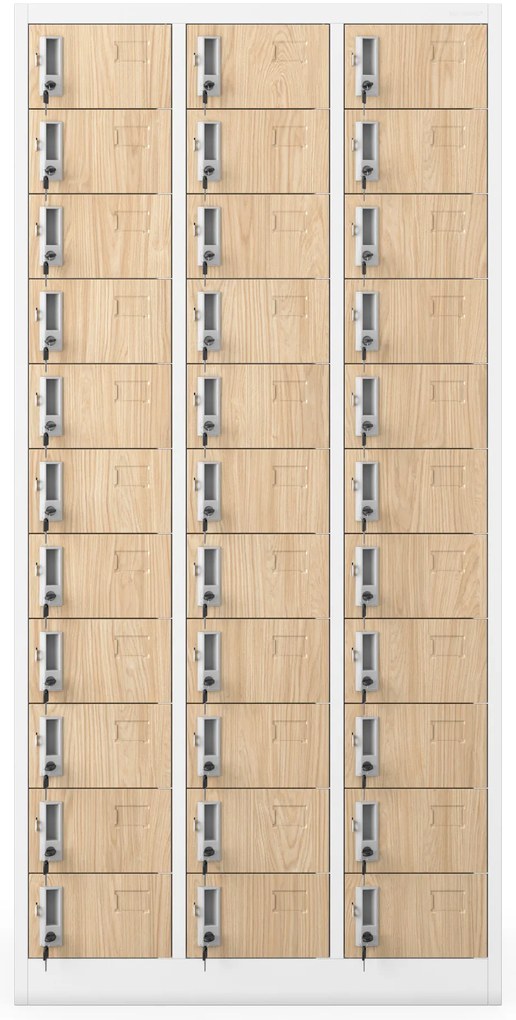 Kovová skriňa do dielne OLIVER, 900 x 1850 x 450 mm, Eco Design: biela/dub sonoma