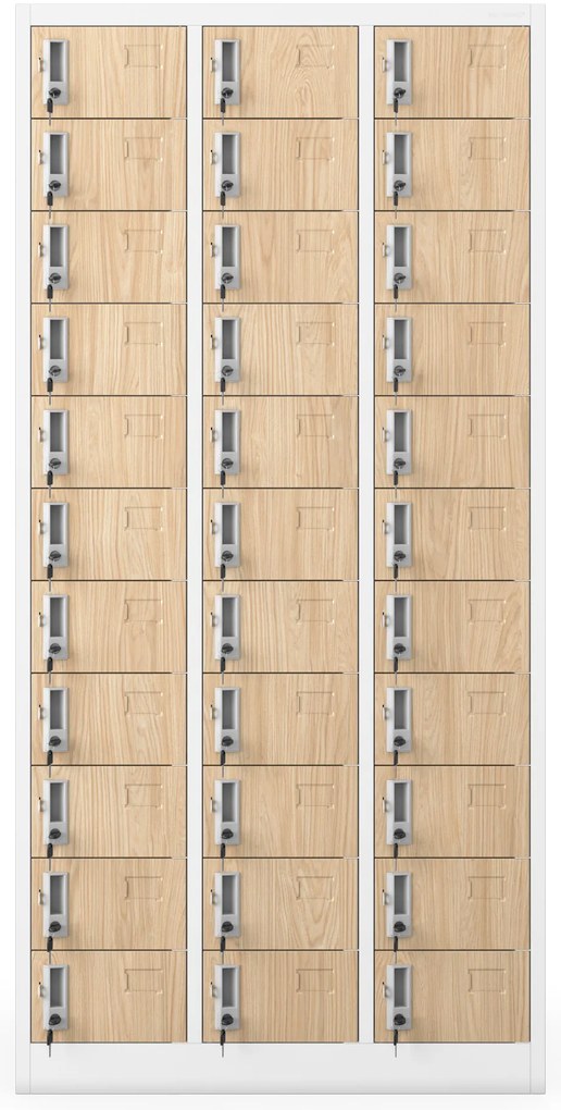 Skrinka na úschovu s 33 priehradkami, biela/dub Sonoma, 900x1850x450 mm: OLIVER Eco Design