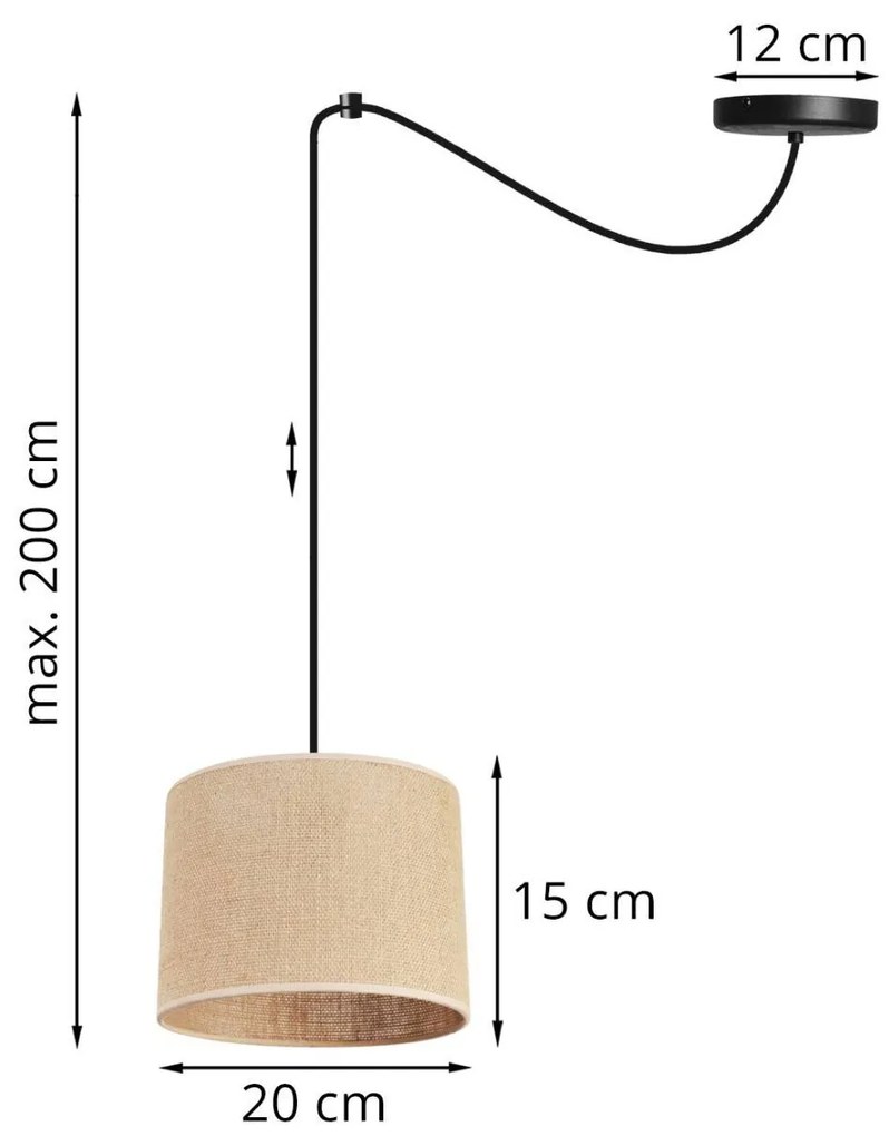 Závesné svietidlo Juta Spider, 1x jutové tienidlo, (výber z 2 farieb konštrukcie), (fi 20cm)