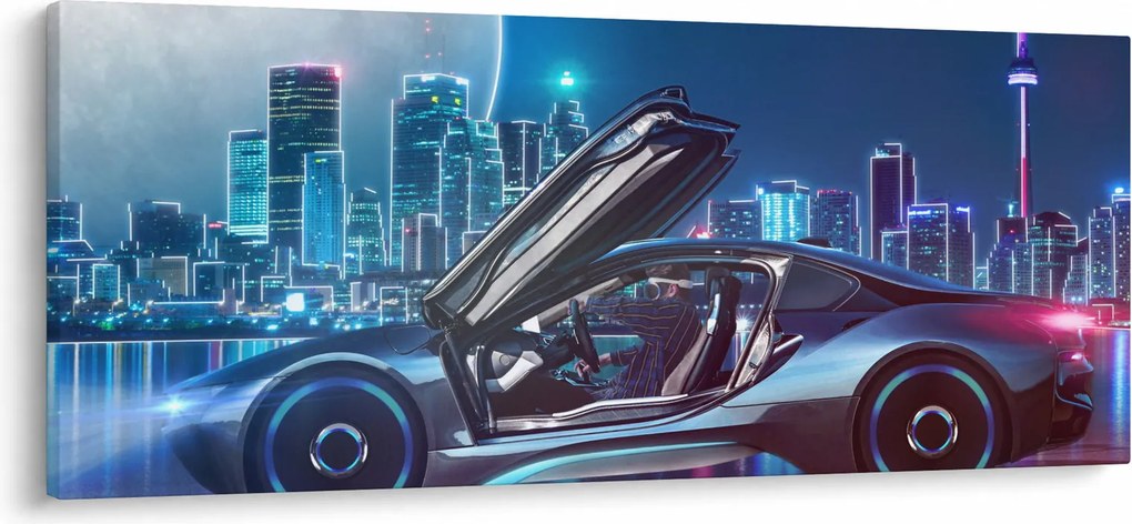 Obraz závodného auta v noci (120x50 cm)