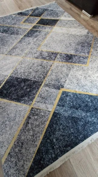 Moderný koberec s geometrickým vzorom VELVET LH024 – sivá a modrá Rozmer: 60x100 cm
