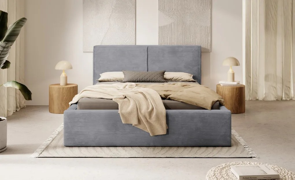 Posteľ Inez 180x200 cm, stredne šedá štruktúrovaná látka