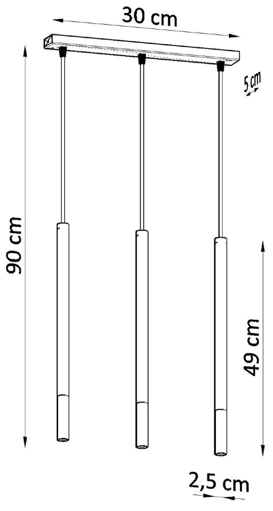 Závesné svietidlo Mozaica, 3x čierne kovové tienidlo, ch