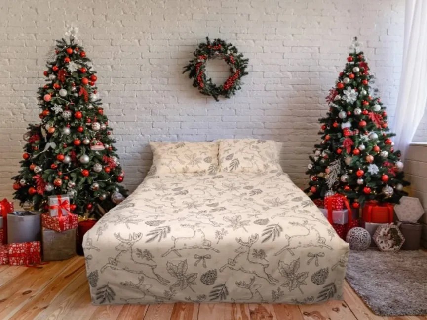 Matex Flanelové obliečky 140x200 + 70x90 cm - Tradičné Vianoce béžové