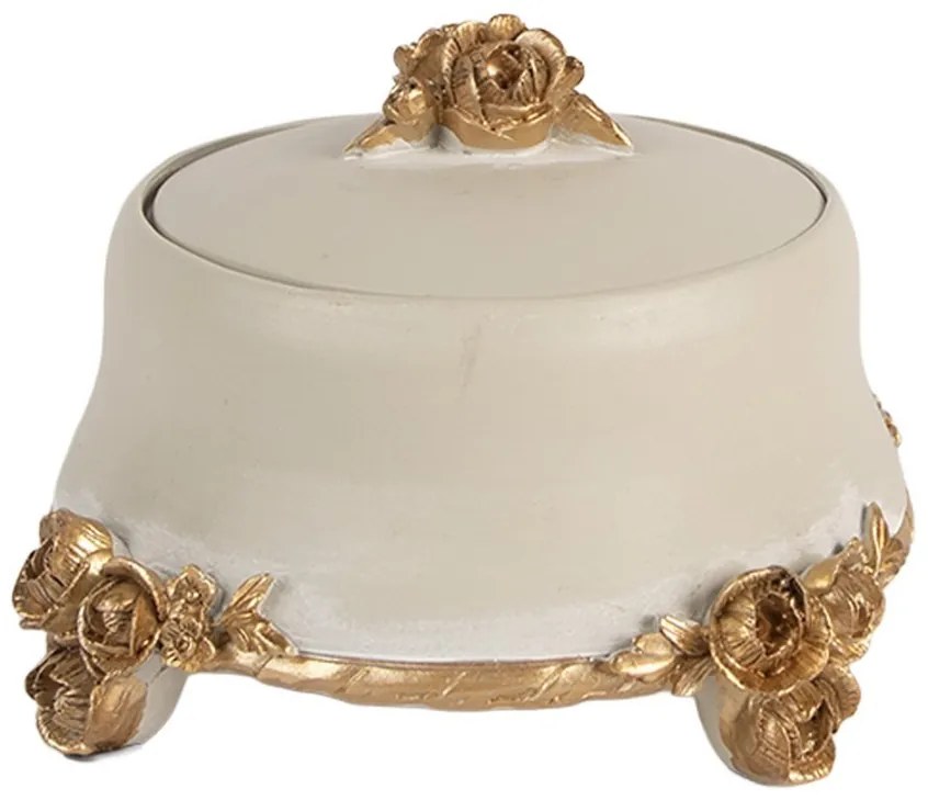 Béžová antik šperkovnica so zlatými ružami - Ø 14*9 cm