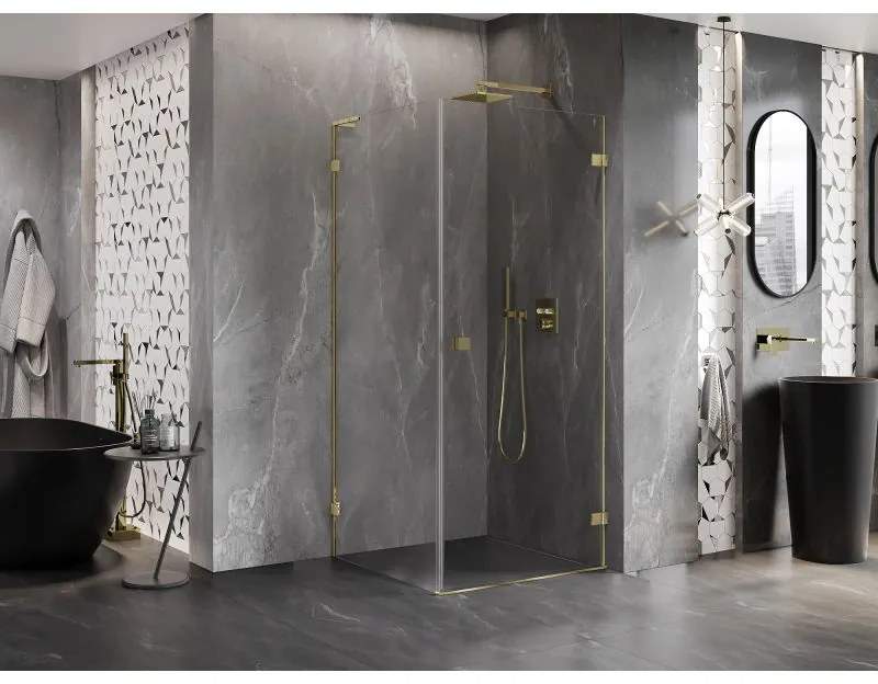 Mexen Lunar-B L výklopný sprchový kút pravý 90 x 90 cm, číre sklo, zlatá lesklá, 832L-090-090-50-00-P