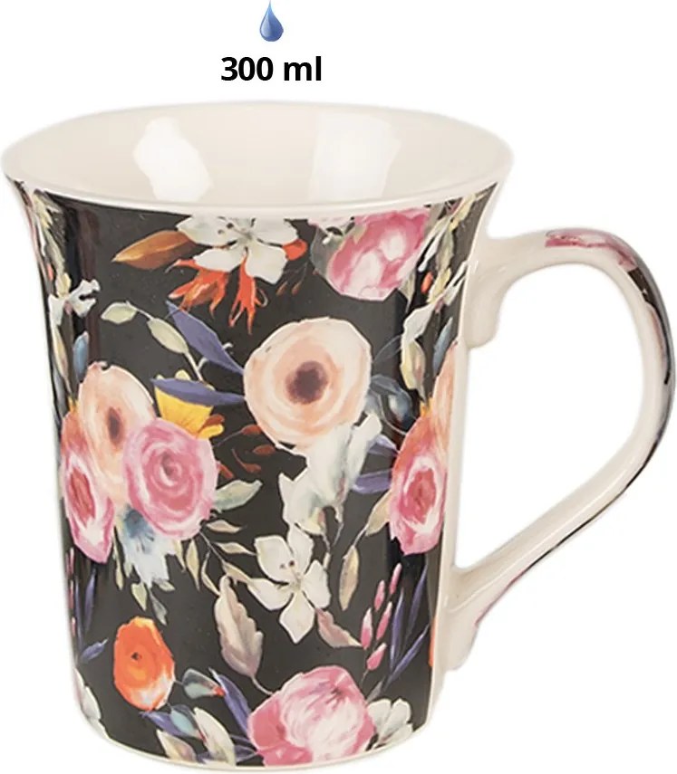 Sada 4ks modrý a čierny porcelánový hrnček s kvetmi - 12* 8*10 cm / 300 ml