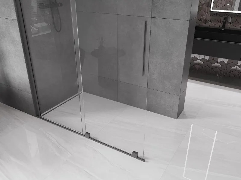 Mexen Velar, sprchová zástena s posuvnými dverami Walk-in 150 x 200 cm, 8mm číre sklo, grafitová, 871-150-000-03-95
