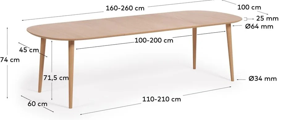 Okrúhly rozkladací jedálenský stôl v dekore duba v prírodnej farbe ø 160 cm Oqui – Kave Home