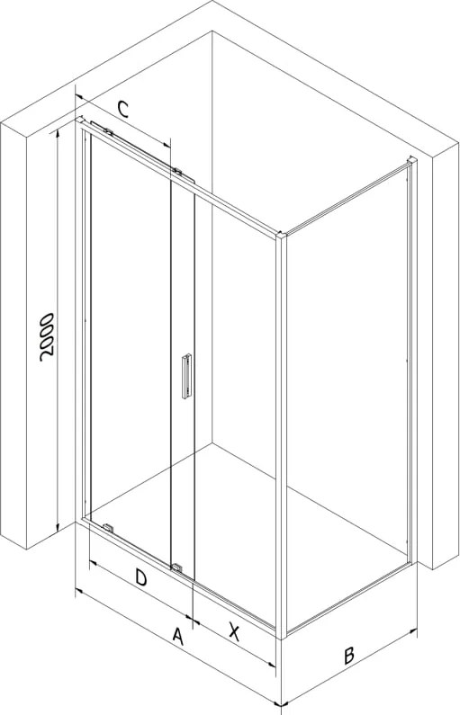 Mexen Exo Sprchová kabína posuvná 100 x 80 cm, transparentná, čierna - 8151-100-080-70-00