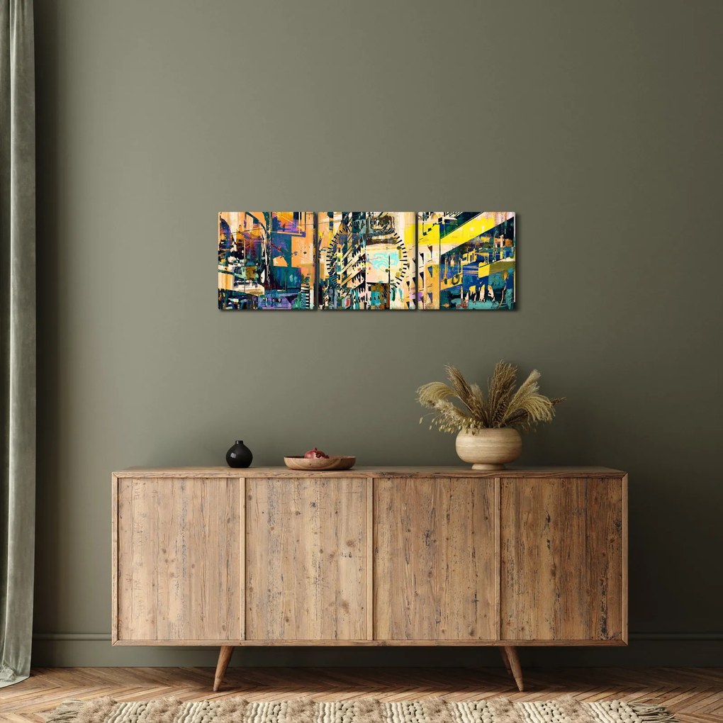 Obraz maľované abstrakcie (s hodinami) (90x30 cm)