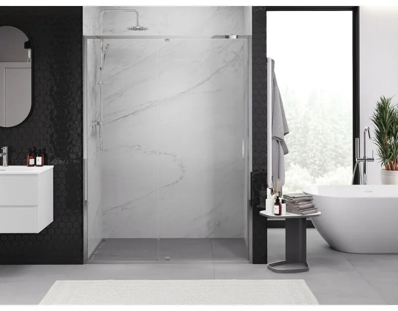 Mexen Exo, 1-krídlové dvere do otvoru 130x200 cm, 6mm číre sklo, chrómový profil, 819-130-000-01-00