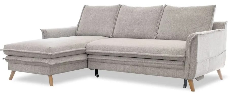 Sivobéžová rozkladacia/s úložným priestorom rohová pohovka (ľavý roh/s leňoškou) Charming Charlie – Miuform