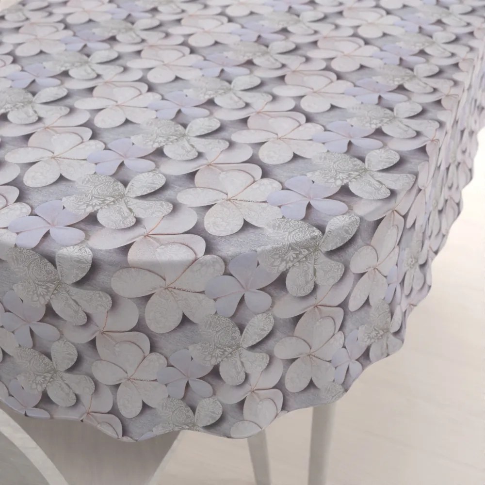 Biante Dekoračný oválny obrus PML-032 Designové kvety na sivom 120x140 cm