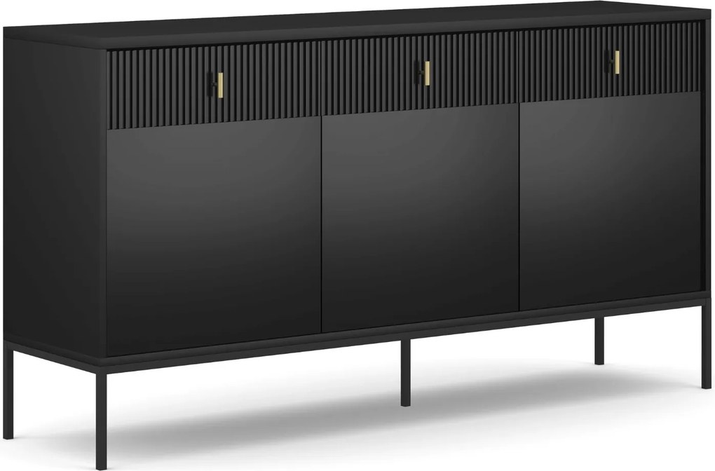 Vintino Komoda rebrovaná 154 cm čierna