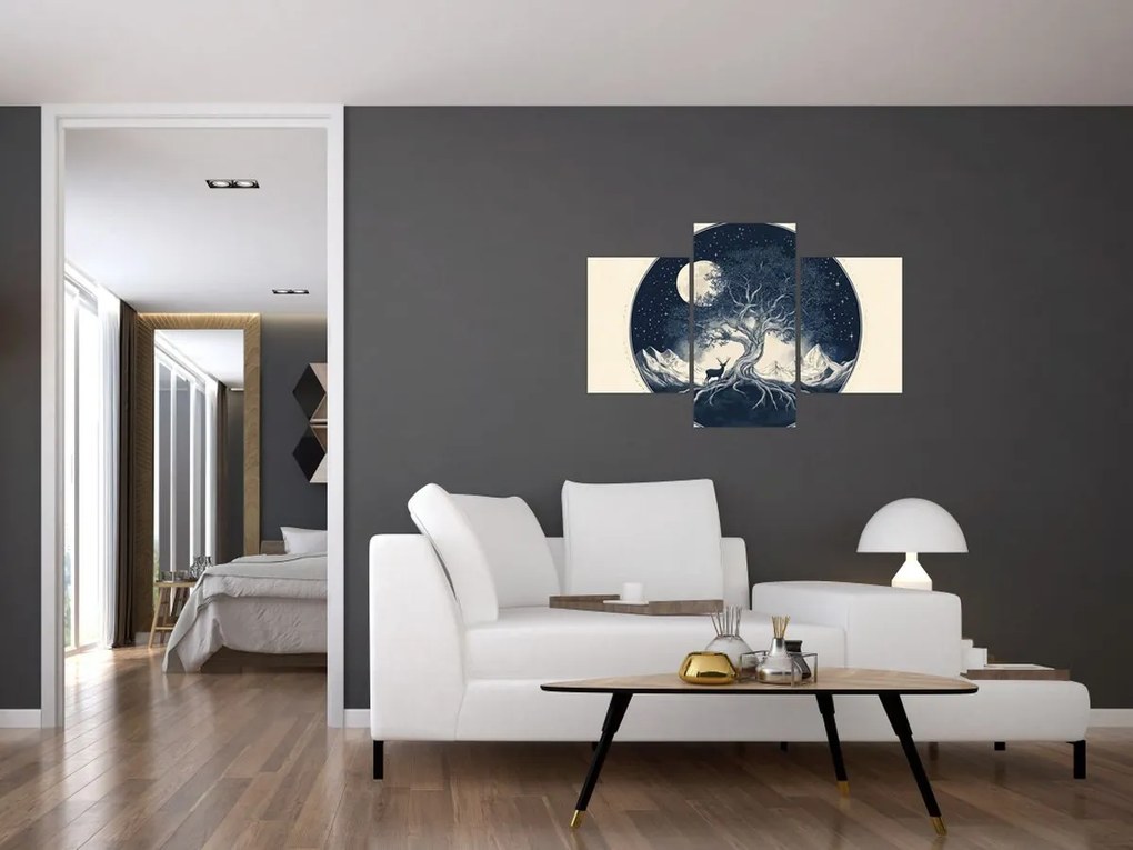 Obraz – Magický strom s jeleňom I. (90x60 cm)