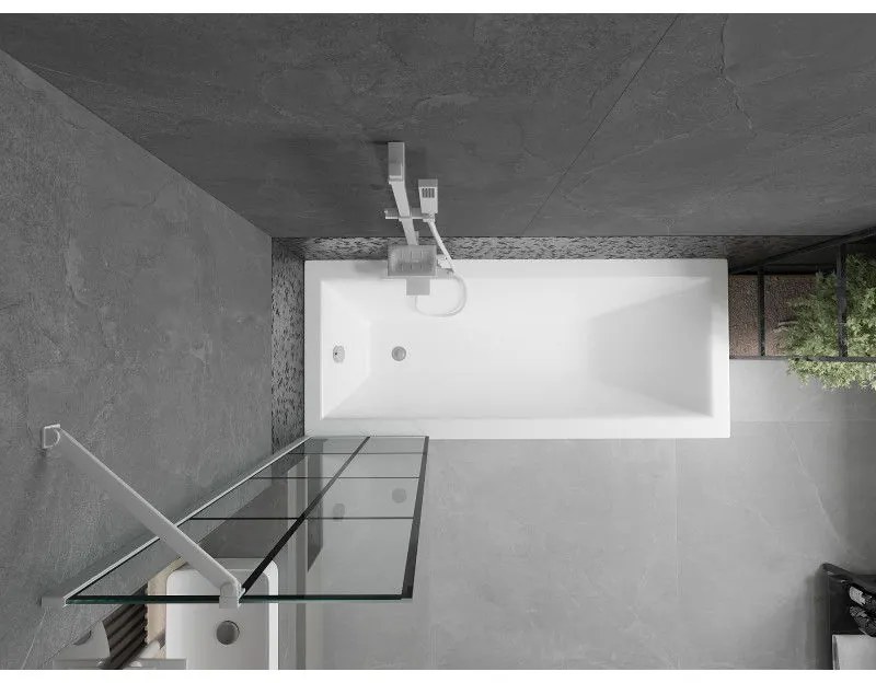 Mexen Next, vaňová zástena 1-krídlová 50 x 150 cm, fixné krídlo, 6 mm číre sklo s čiernym vzorom, biely profil, 895-050-000-00-77-20