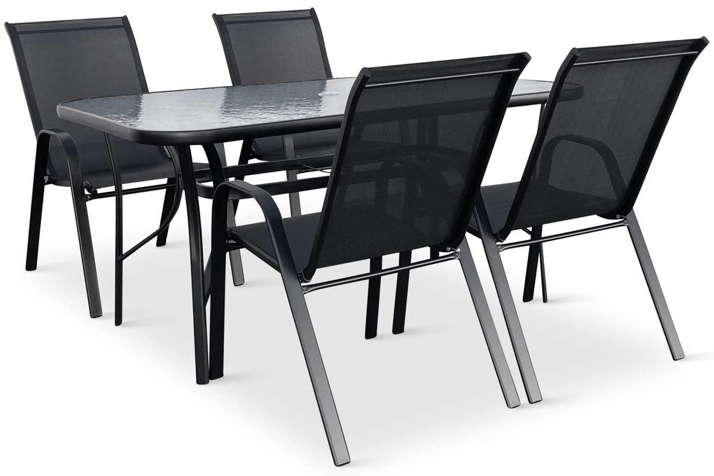 Noela Záhradný jedálenský set Porto 150 cm + 4x kovová stolička Ramada