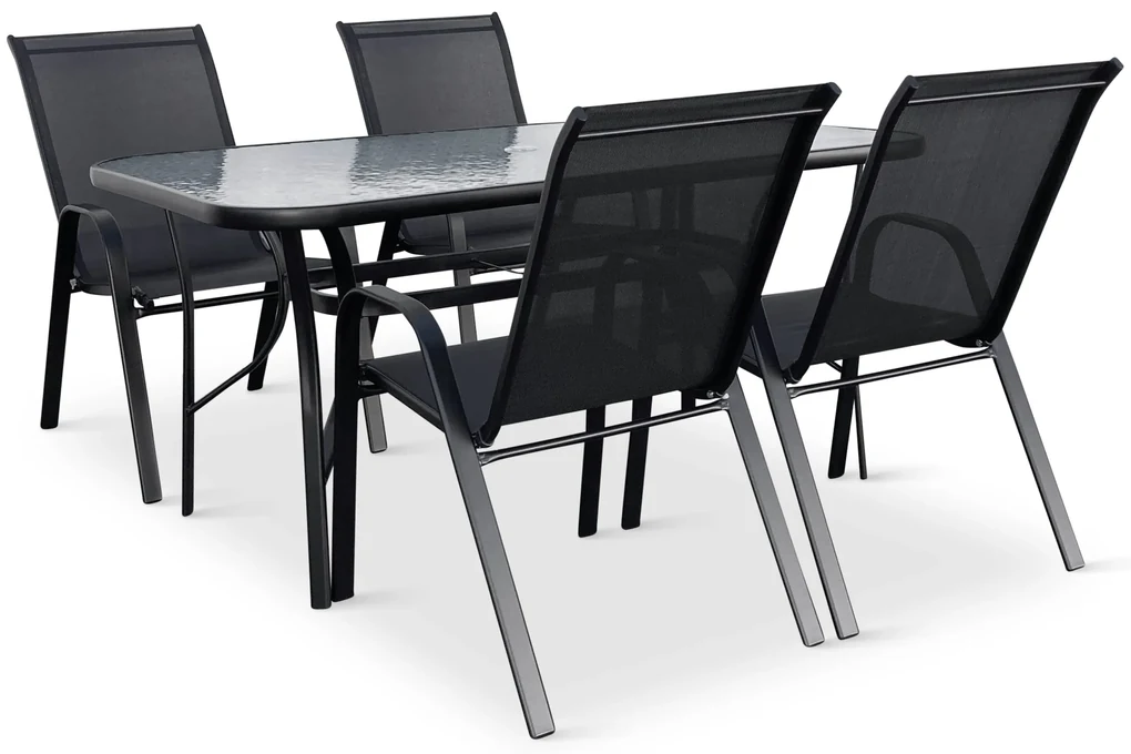 Záhradný jedálenský set Porto 150 cm + 4x kovová stolička Ramada