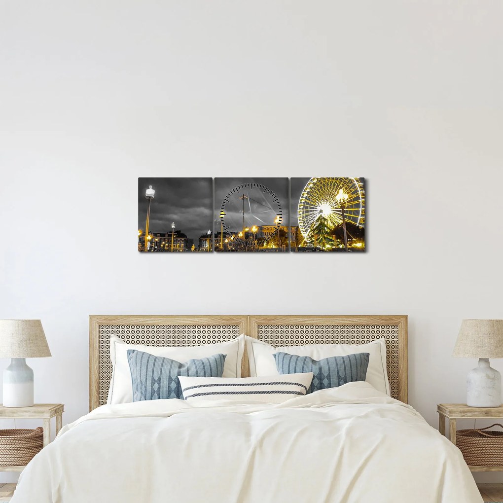 Obraz ruského kolesa za šera (s hodinami) (90x30 cm)