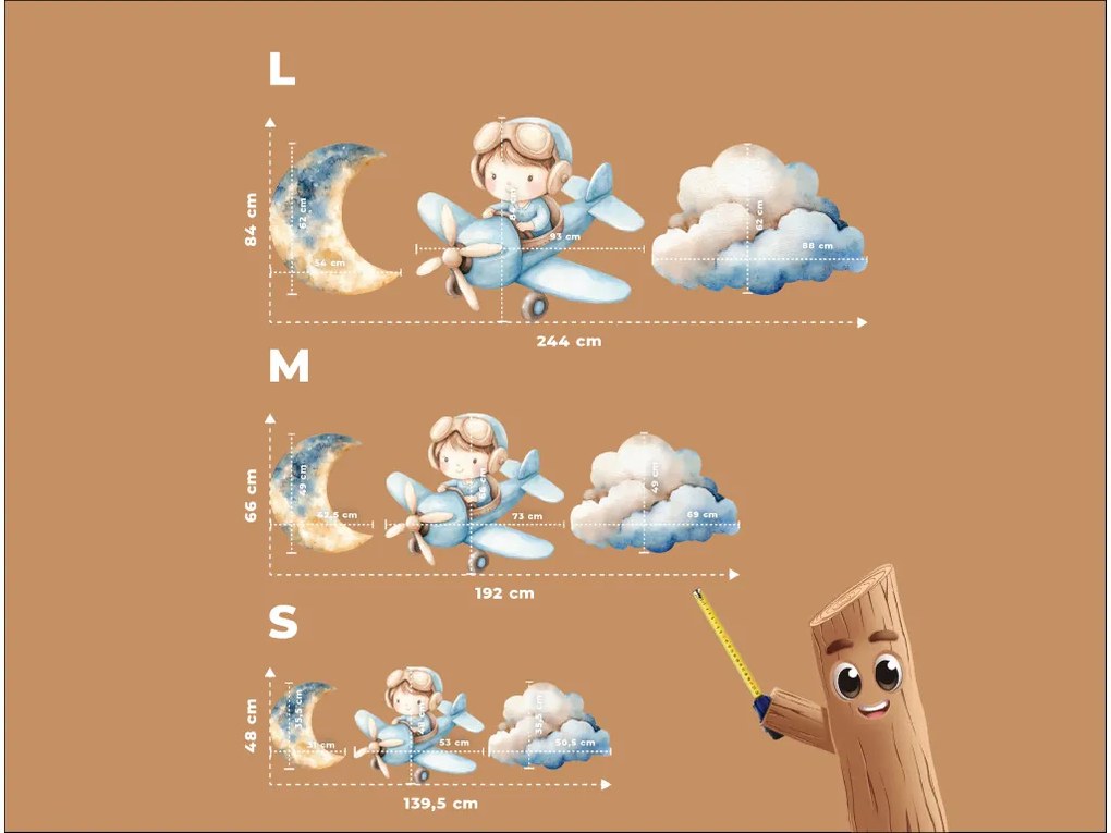 drevko | Detská dekorácia Lietadielko s malým pilotom 48 x 1395 cm