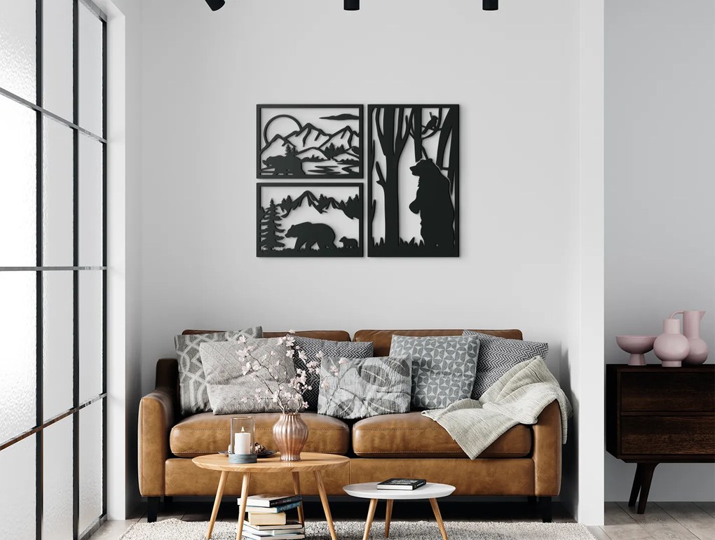 drevko 3-dielny obraz Medvedí triptych Rozmer obrazu: 33,5 x 44,5 cm, Farba dekorácie: Čierna
