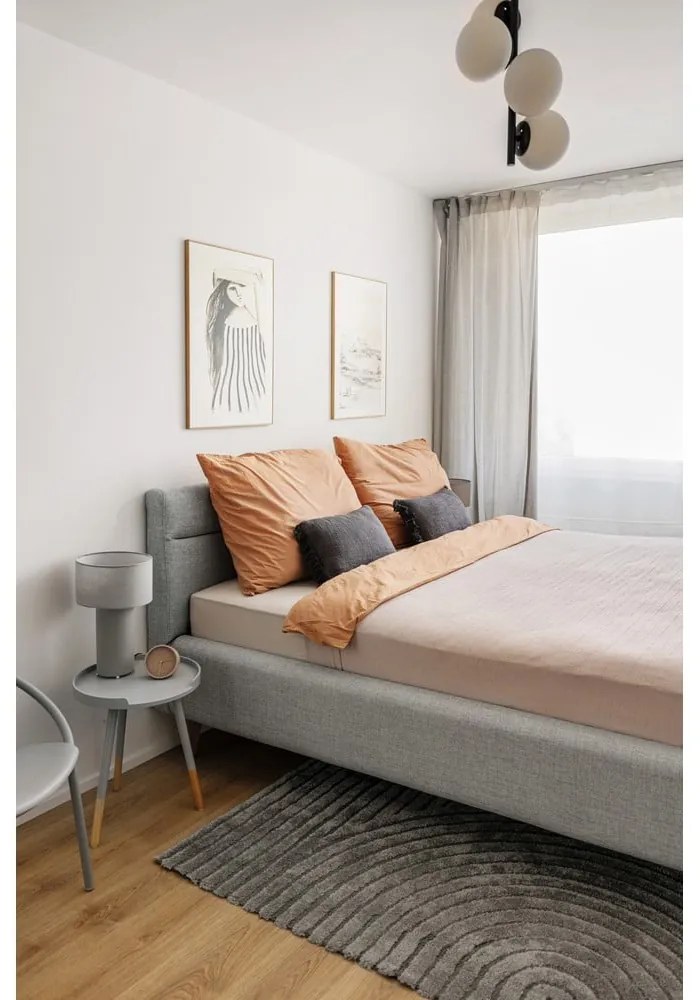 Svetlosivá čalúnená dvojlôžková posteľ s úložným priestorom s roštom 160x200 cm Lotte – Meise Möbel