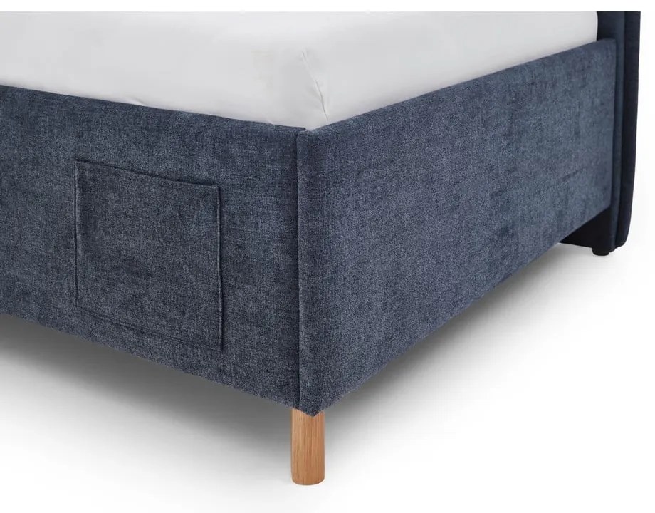 Tmavomodrá čalúnená rohová detská posteľ s úložným priestorom s roštom 140x200 cm Fun – Meise Möbel