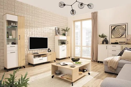 Komoda Madison s LED osvetlením - dub piškótový / biela