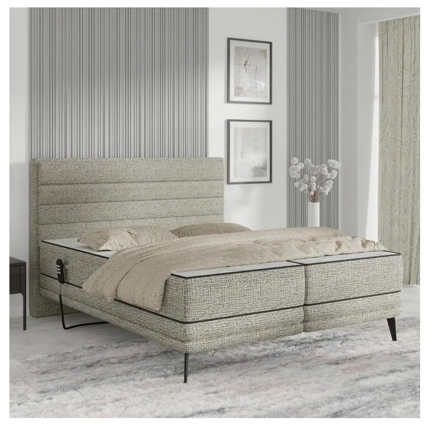 Elektricky polohovateľná čalúnená posteľ s matracmi MILA 180x200 cm sivá