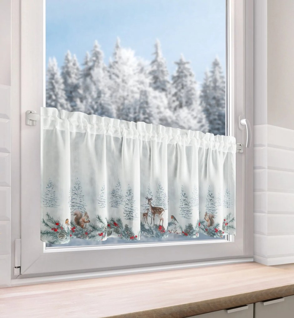 KRÁTKA VIANOČNÁ ZÁCLONA NA PÁSKE XMAS19 150X40 CM VZOROVANÁ