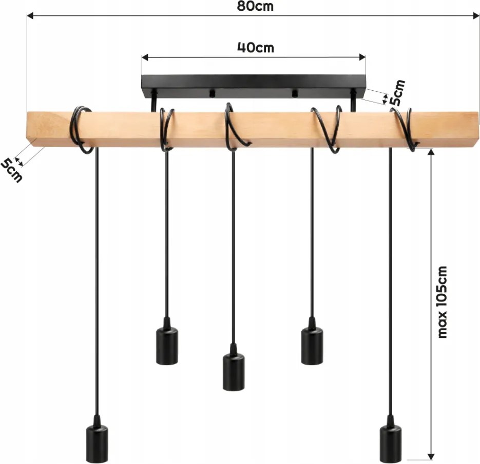 BERGE LED závesné stropné svietidlo 5x E27 Loft