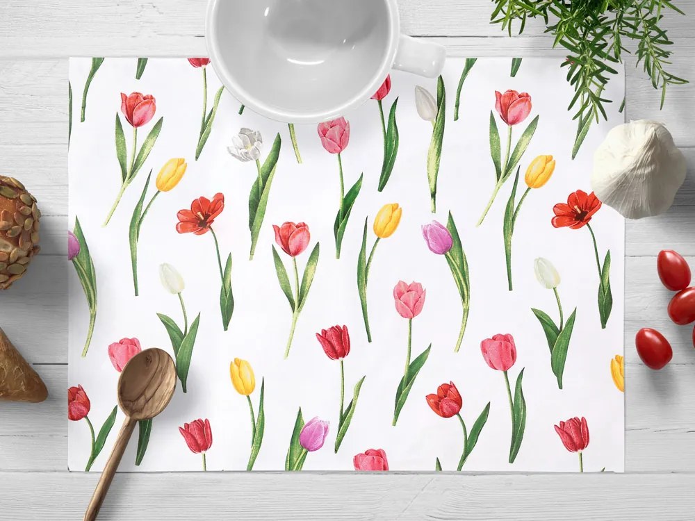 Biante Bavlnené prestieranie na stôl Sandra SA-506 Tulipány na bielom 30x40 cm