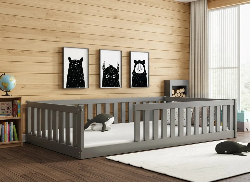 Široká posteľ BELLA SIMA 120×200 cm Montessori – grafitová