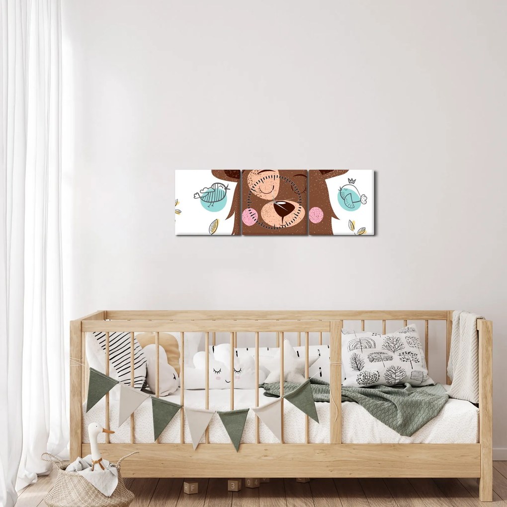 Obraz - Medvedík s vtáčikmi (s hodinami) (90x30 cm)