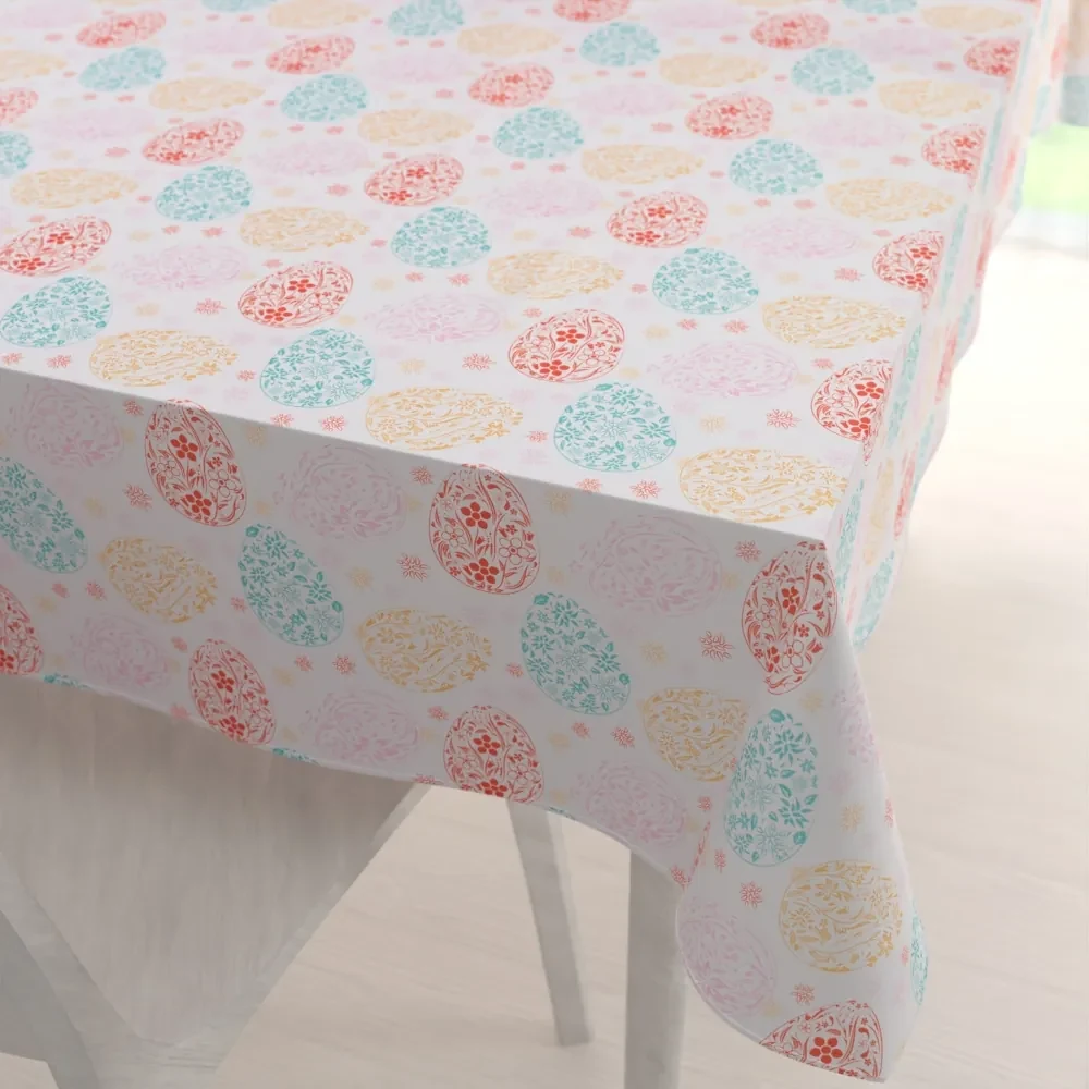 Biante Veľkonočný teflónový obdĺžnikový obrus TF-106 Farebné kraslice na bielom 140x200 cm