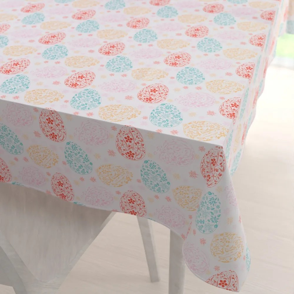 Biante Veľkonočný teflónový obdĺžnikový obrus TF-106 Farebné kraslice na bielom 80x120 cm