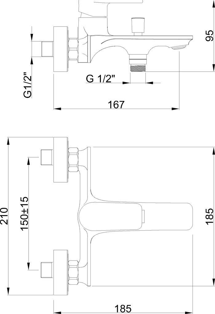 Invena Rikia, nástenná vaňová batéria, čierna matná, INV-BW-24-104-A