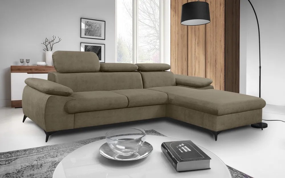 Rohová sedacia súprava Scala, hnedá látka, pravý roh