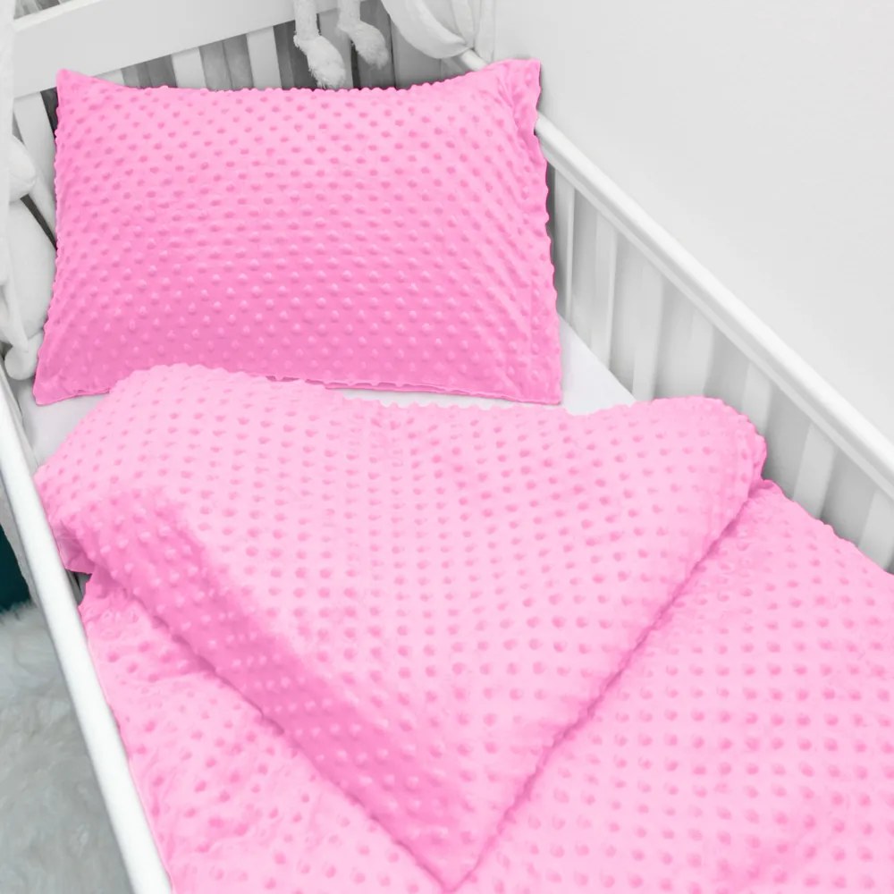 Biante Detské posteľné obliečky do postieľky Minky 3D bodky MKP-012 Sýto ružové Do postieľky 90x140 a 40x60 cm